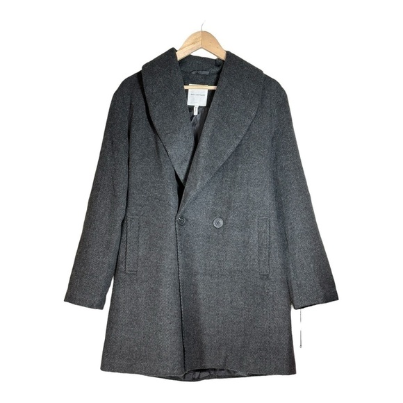 AVEC LES FILLES Herringbone Double Breasted Coat in Charcoal NWT - Picture 3 of 7